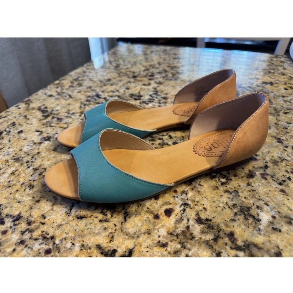 Anthropologie Latigo Women's 8.5 Teal Leather Slide Sandals Flats Slip On Boho